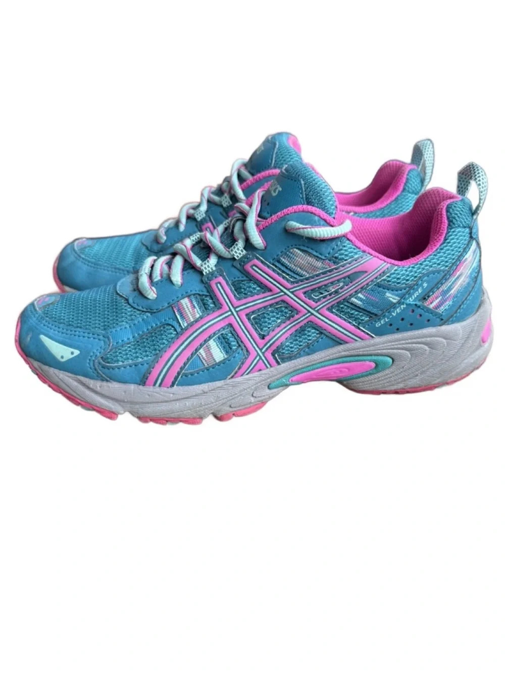Asics Women's Teal and Pink Athletic Running Shoes